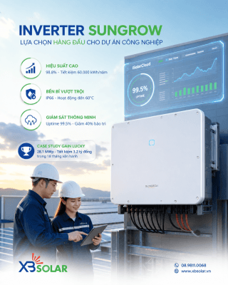 Inverter Sungrow: Giải Pháp Biến Tần Số 1 Cho Hệ Thống Điện Mặt Trời (Cập Nhật 2026) 5 Kỹ sư XBSolar đang đấu nối cáp AC cho Inverter Sungrow