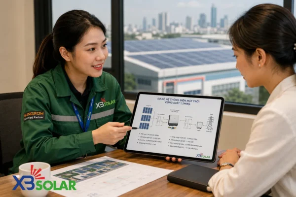 Kinh Doanh & Phân Phối Thiết Bị Năng Lượng Mặt Trời Chính Hãng – XBSOLAR 3 Hình ảnh thể hiện sự chuyên nghiệp và đáng tin cậy của đội ngũ kỹ sư XBSOLAR trong tư vấn cấu hình và hỗ trợ kỹ thuật thiết bị năng lượng mặt trời.