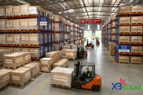 Kinh Doanh & Phân Phối Thiết Bị Năng Lượng Mặt Trời Chính Hãng – XBSOLAR 1 Hình ảnh mô tả quy mô phân phối và chuỗi cung ứng thiết bị điện mặt trời đạt chuẩn quốc tế của XBSOLAR tại Việt Nam.