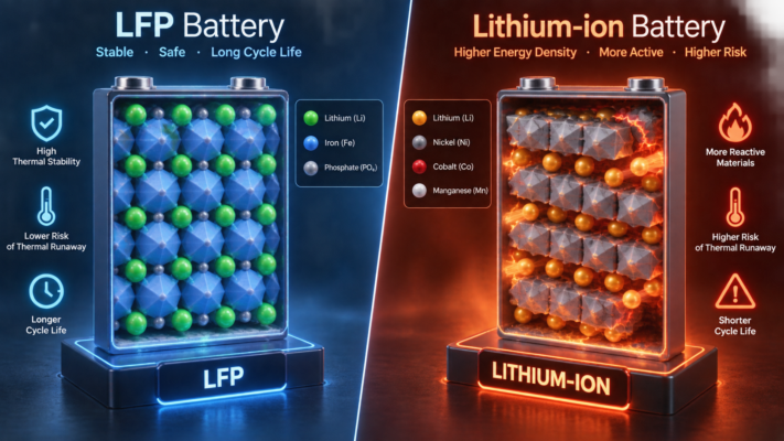 So sánh pin LFP và Lithium-ion: Loại nào bền bỉ và an toàn hơn cho hệ thống điện mặt trời gia đình? 2 So sánh cấu trúc hóa học và sự ổn định của pin LFP so với pin Lithium-ion truyền thống.