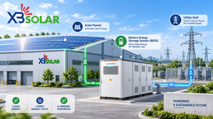 Mô hình mua bán điện trực tiếp DPPA kết hợp hệ thống lưu trữ BESS Sungrow cho nhà máy.